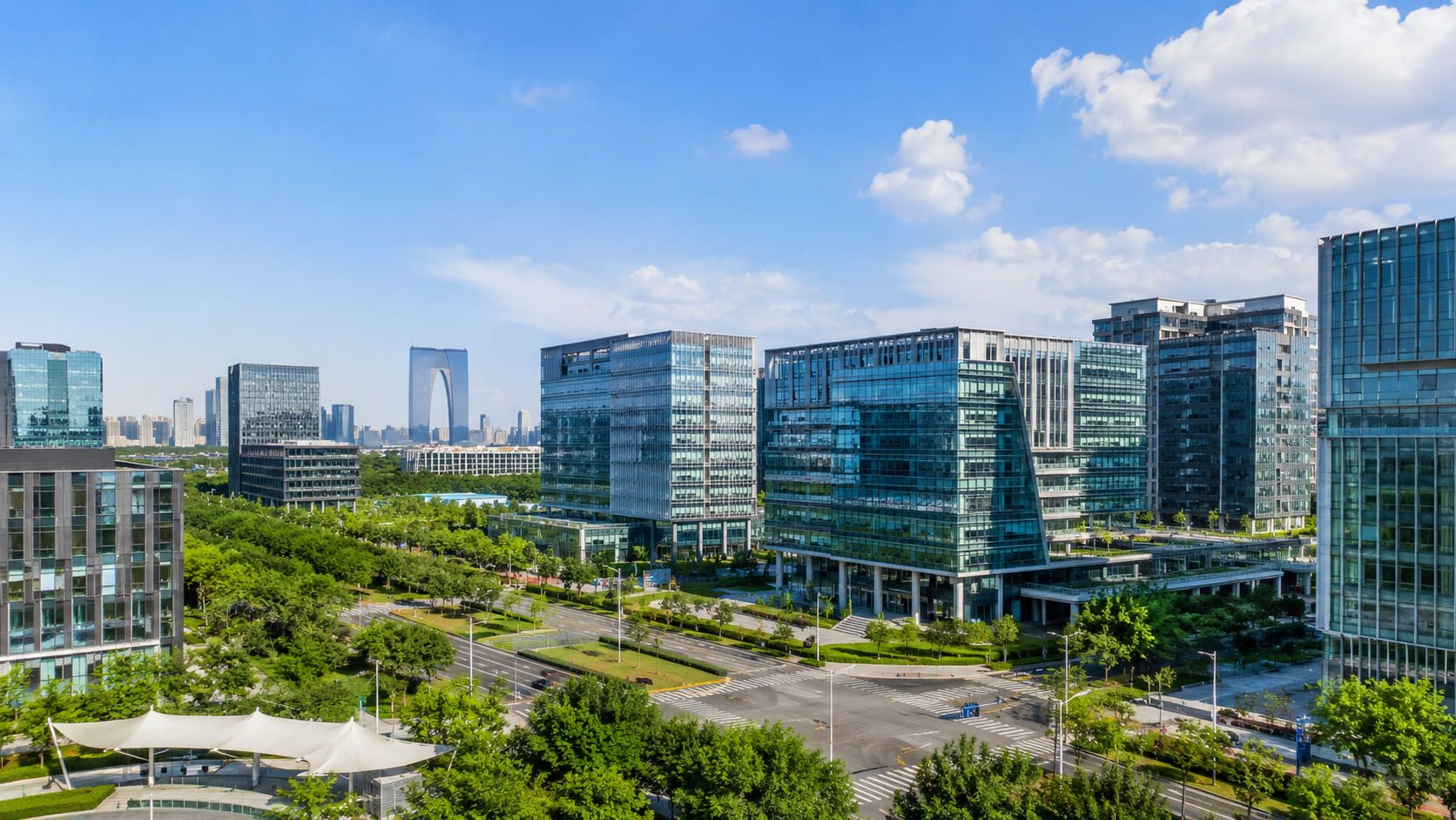Modern commercial district in Suzhou Industrial Park, Jiangsu, China