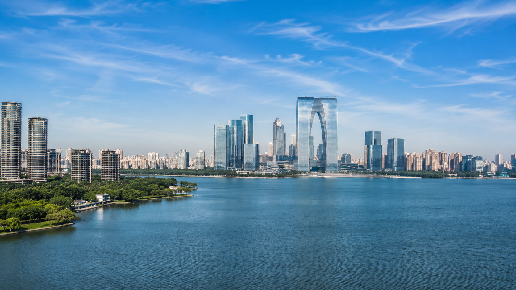 Suzhou skyline and modern business district in Jiangsu Province, China
